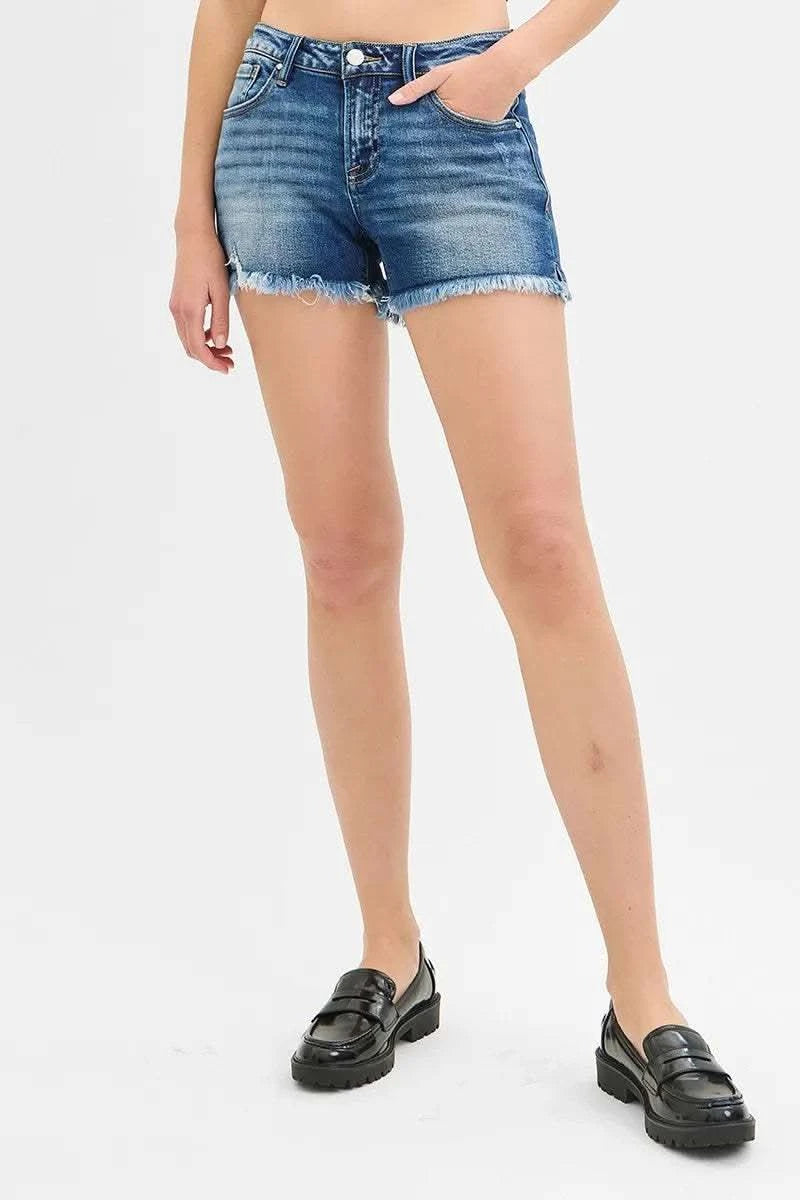 RISEN Full Size Low Rise Frayed Denim Shorts Plus Size in - photo