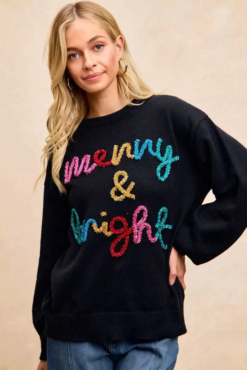 BiBi Tinsel Lettering Christmas Sweater in - photo