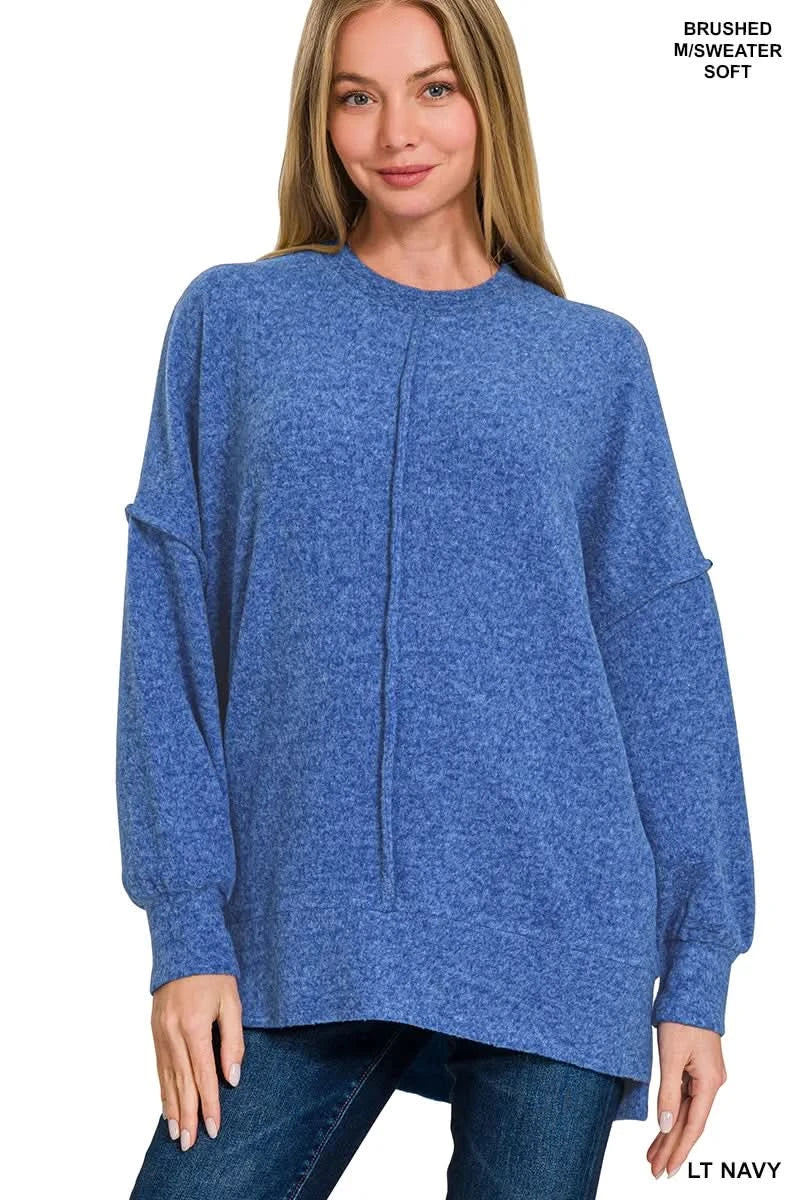 Zenana Brushed Melange Hacci Oversized Sweater in LT NAVY - photo