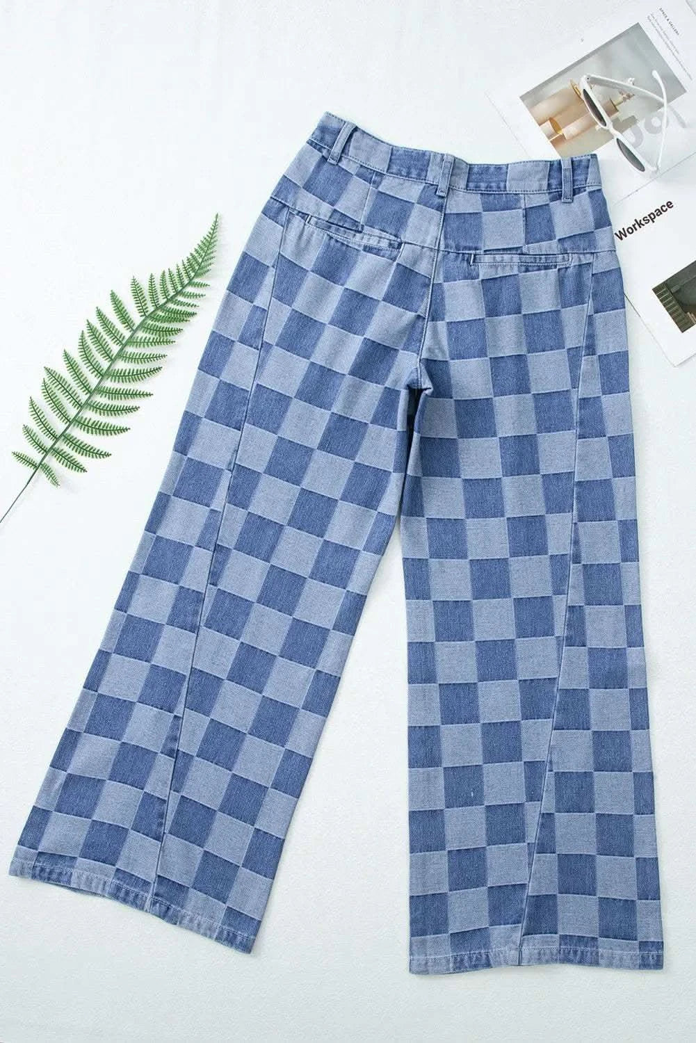 Checkered Wide Leg Jeans with Pockets in - photo