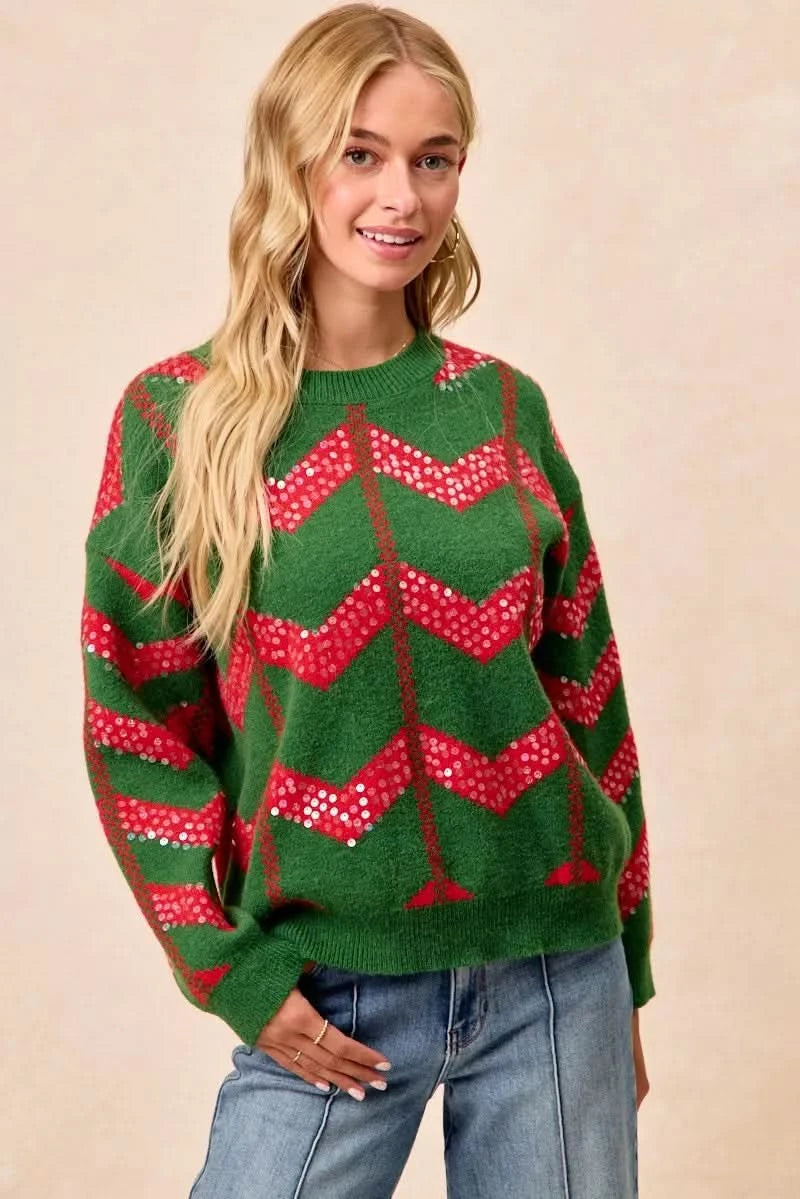 BiBi Christmas Theme Chevron Sequins Detail Sweater in - photo