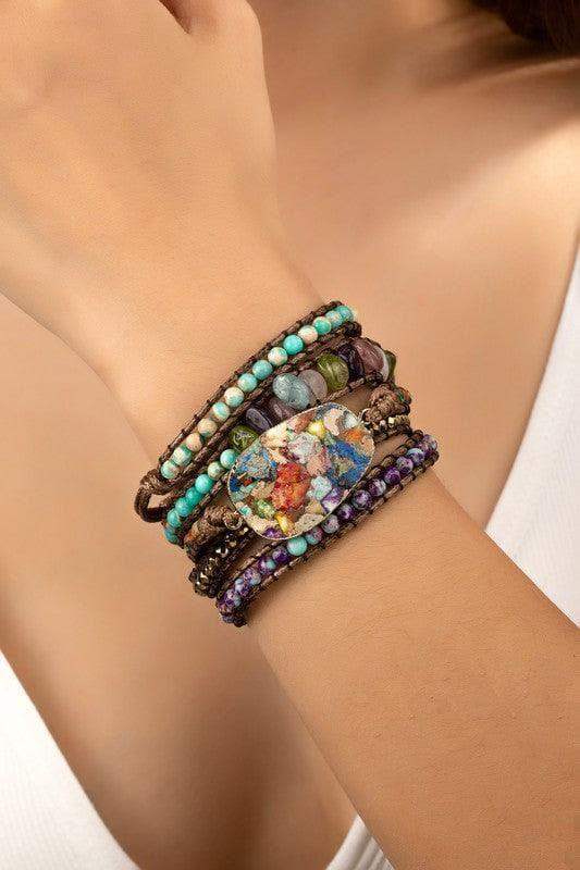 34 inch 5 Wraps Natural Stone Boho Bracelet in - Bracelets photo