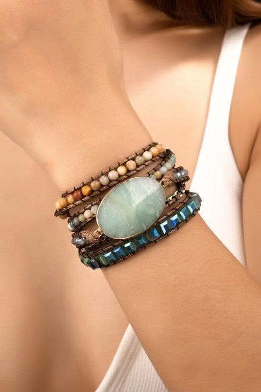 34 inch 5 Wraps Natural Stone Boho Bracelet in - Bracelets photo
