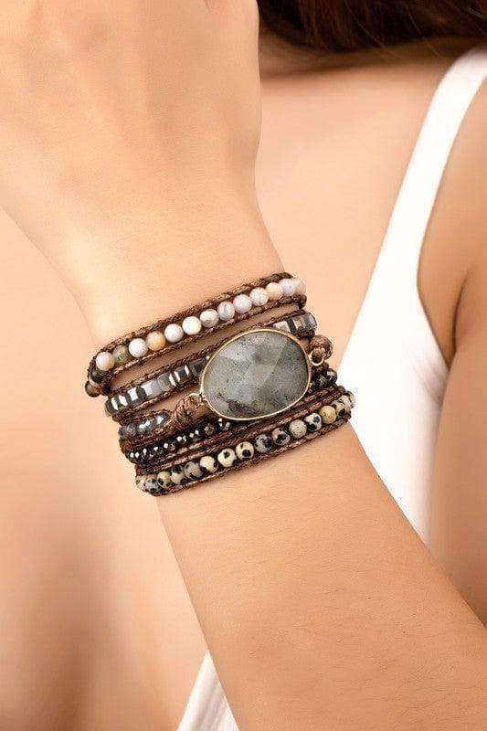 34 inch 5 Wraps Natural Stone Boho Bracelet in - Bracelets photo