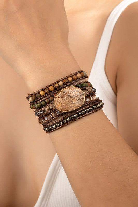 34 inch 5 Wraps Natural Stone Boho Bracelet in - Bracelets photo