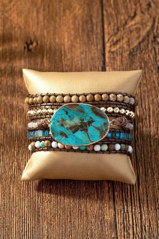 34 inch 5 Wraps Natural Stone Boho Bracelet in TURQUOISE one size - Bracelets photo
