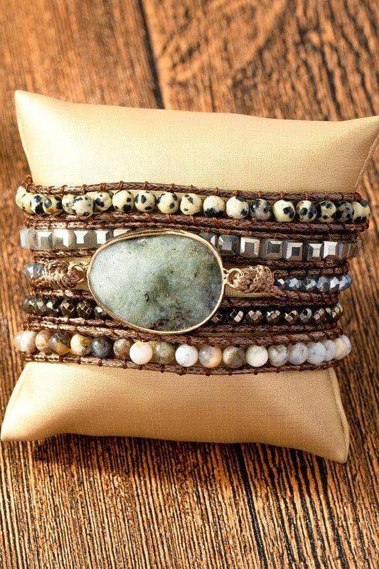 34 inch 5 Wraps Natural Stone Boho Bracelet in Grey one size - Bracelets photo