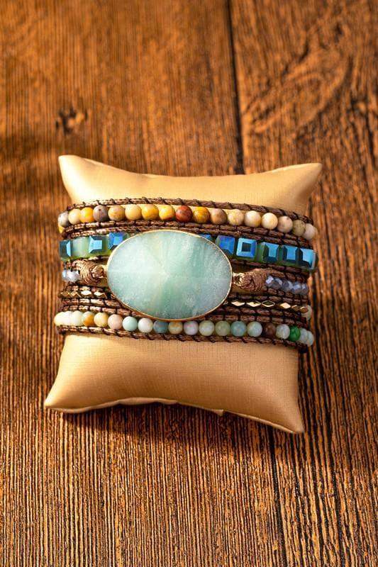 34 inch 5 Wraps Natural Stone Boho Bracelet in Amanzonite one size - Bracelets photo