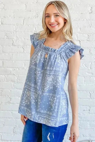 And The Why Boho Print Rayon Linen Ruffle Baby Doll Tank Top - SwagglyLife Home & Fashion And The Why Boho Print Rayon Linen Ruffle Baby Doll Tank Top - SwagglyLife Home & Fashion