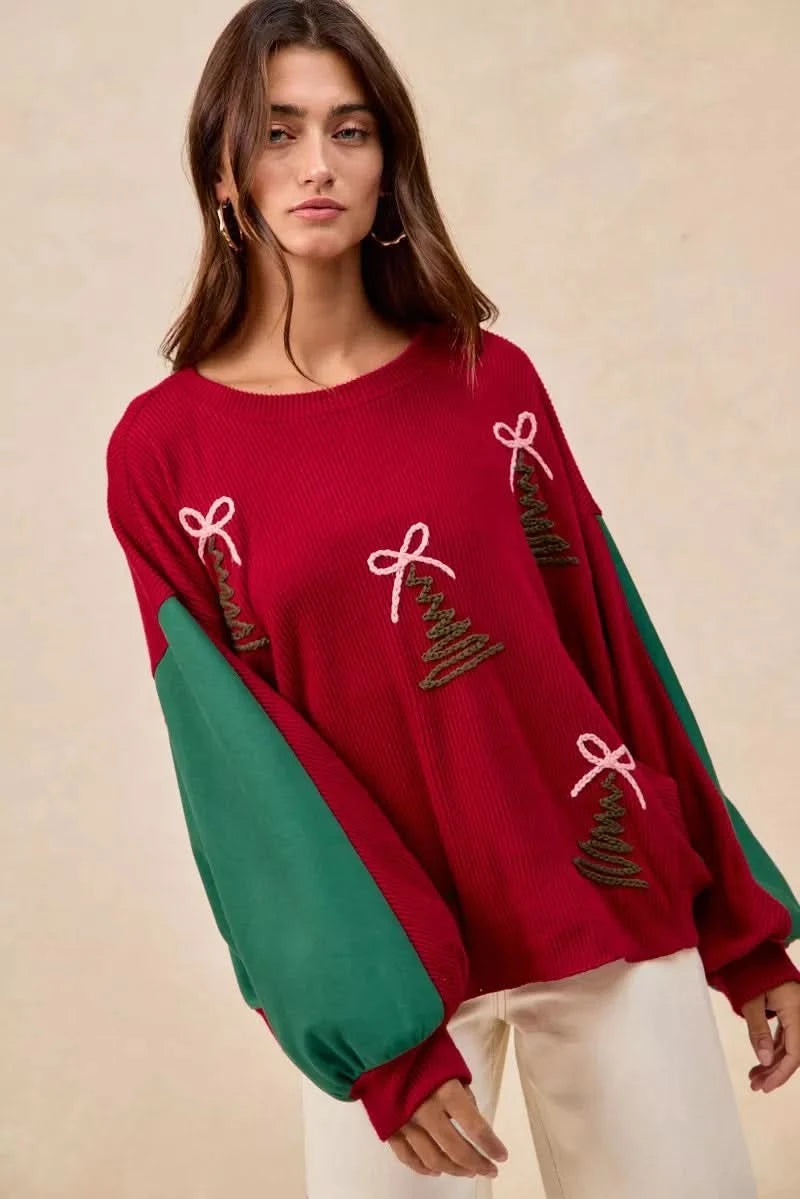 BiBi Christmas Theme Tree Embroidered Sweater in - photo