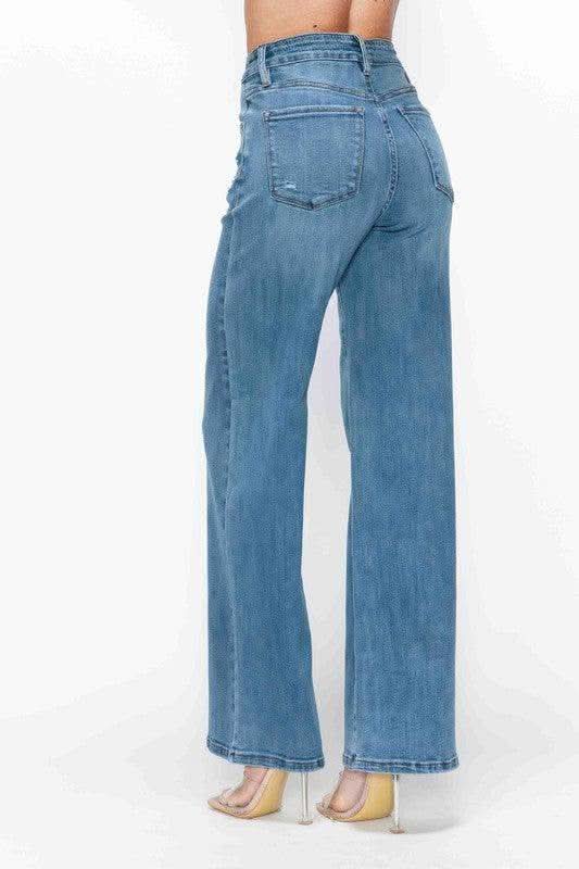 bytos Full Size High Rise Wide Leg Jeans with Pockets in - jeans photo