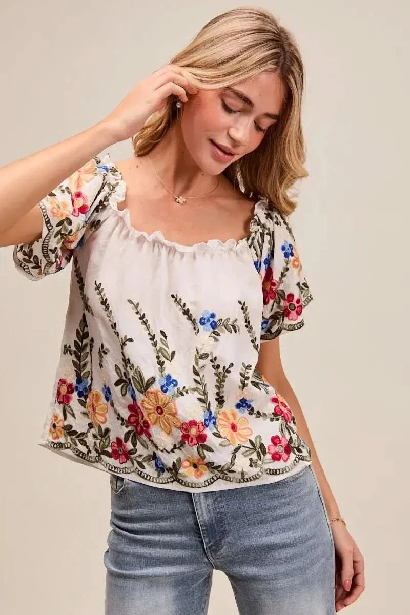 SO ME Floral Embroidered Two Way Off The Shoulder Blouse - SwagglyLife Home & Fashion