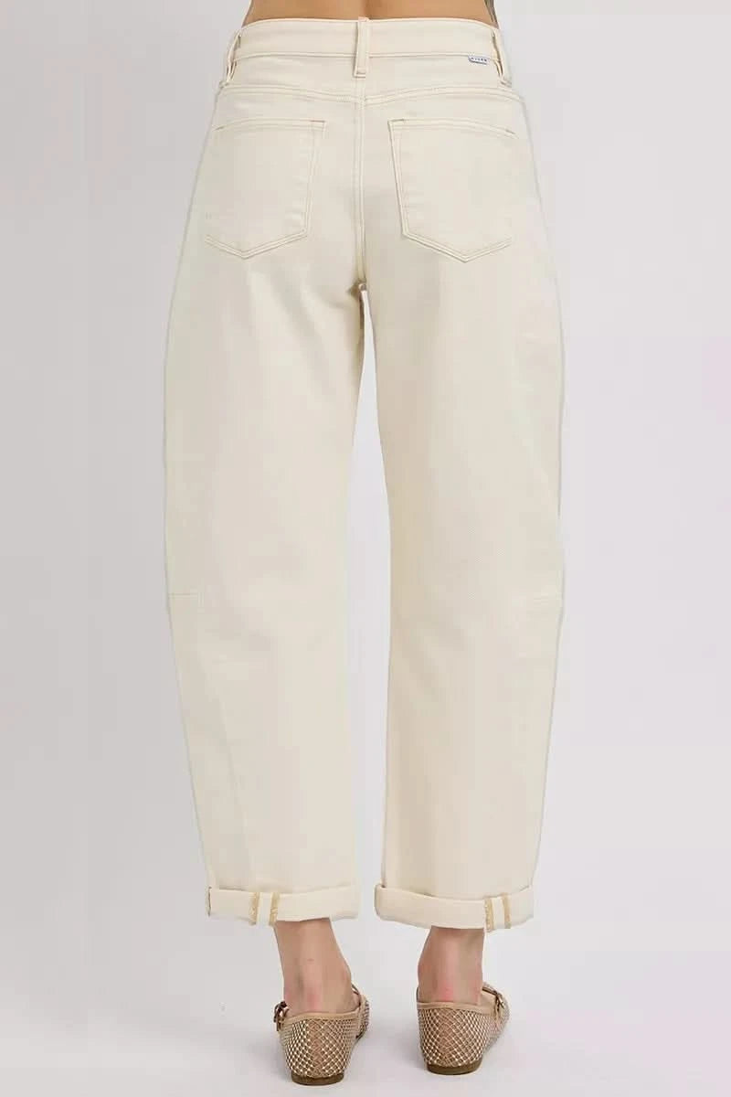 RISEN High Rise Relaxed Barrel Cuffed Jeans in - photo