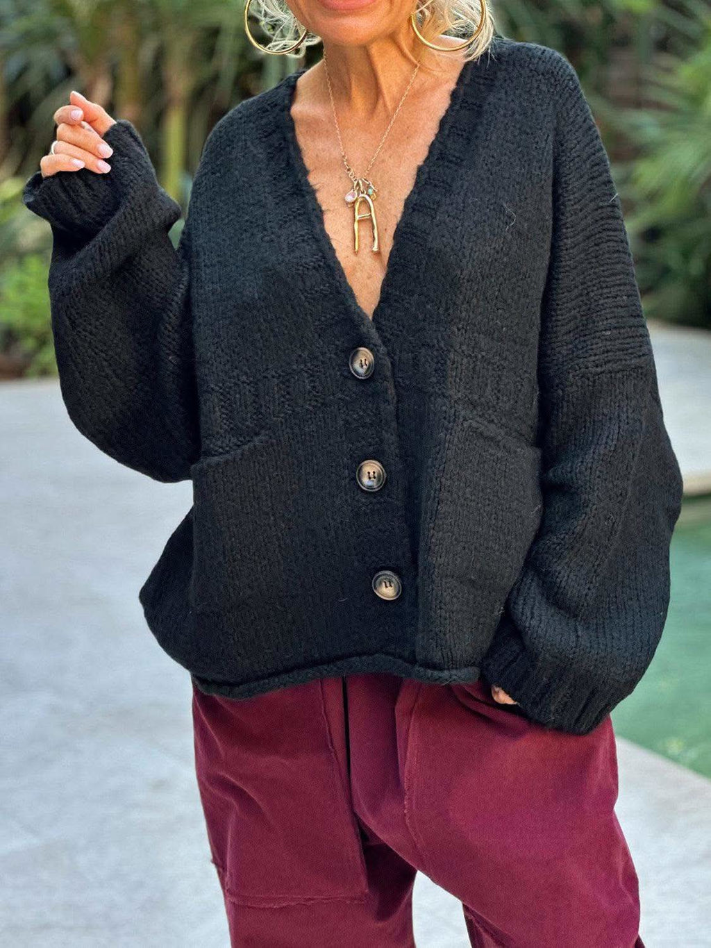 Pocketed V-Neck Button Up Cardigan in - Cardigans photo