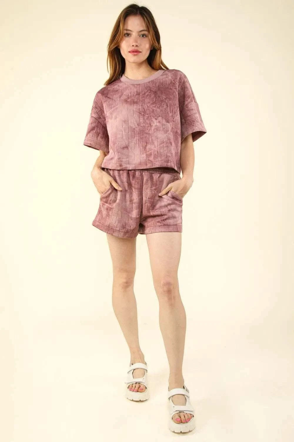 VERY J Quilted Washed Crop Top and Shorts Set in - photo