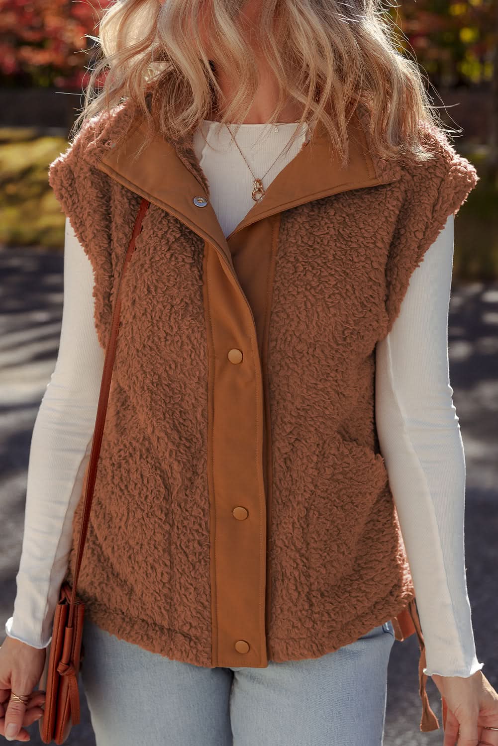 Evelyn Knot Side Plush Vest in - Vests photo