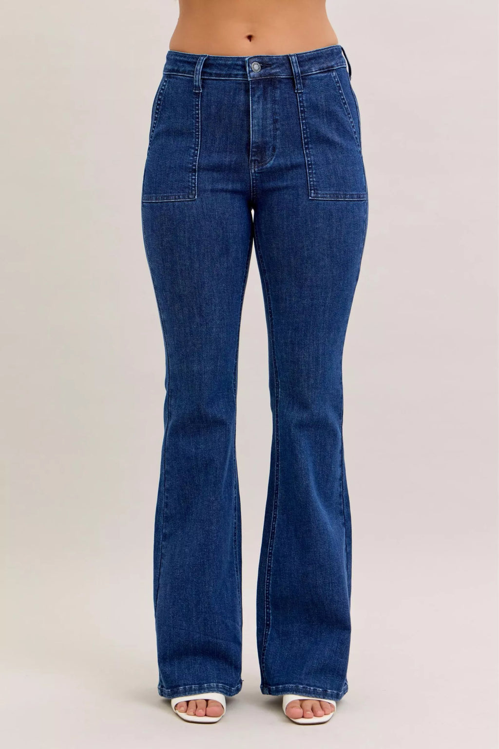 Judy Blue High Waist Flare Jeans with Front Patch Pockets in DK - photo
