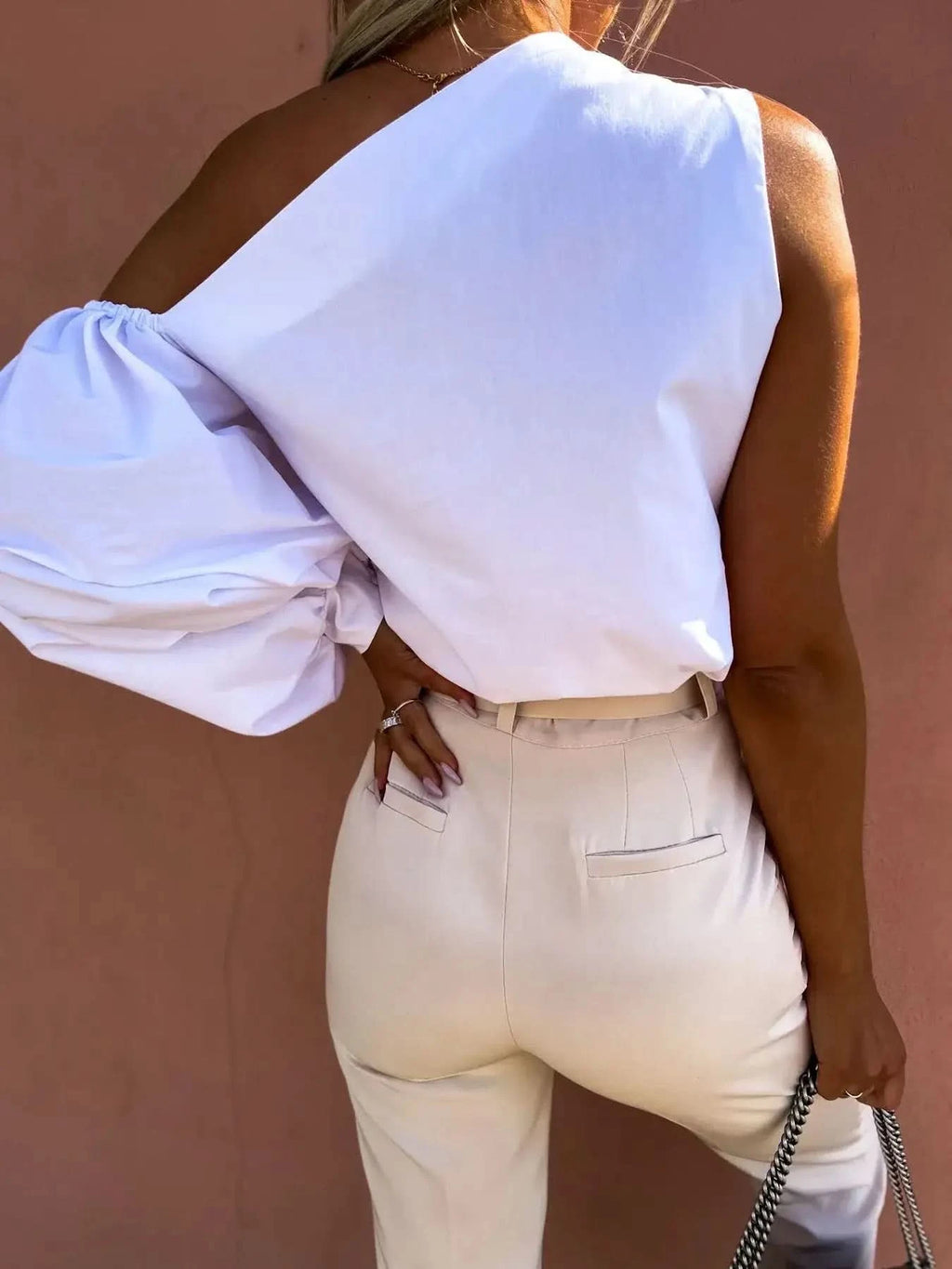 One Shoulder Puff Sleeve Blouse in - photo