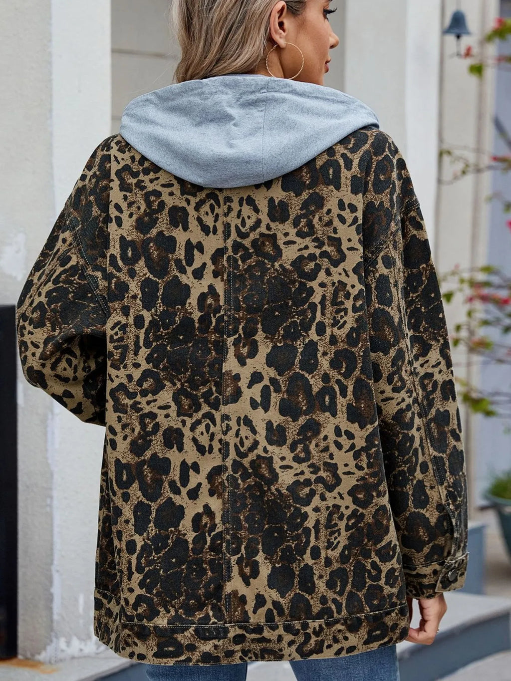 Oversized Button Up Denim Jacket with Hood in - photo