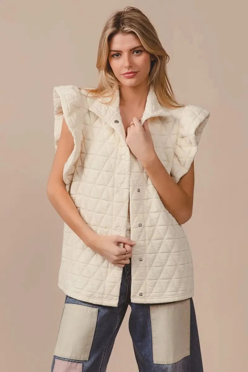 BiBi Quilting Knit Ruffle Sleeve Vest - SwagglyLife Home & Fashion BiBi Quilting Knit Ruffle Sleeve Vest - SwagglyLife Home & Fashion