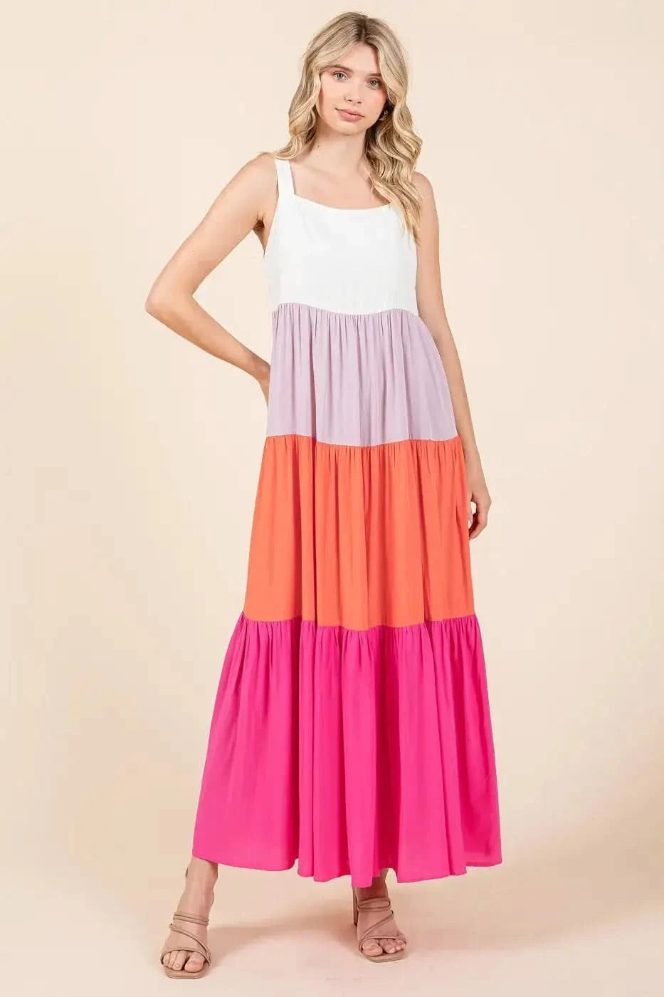 Mittoshop Color Block Tiered Pull-On Maxi Dress in - photo