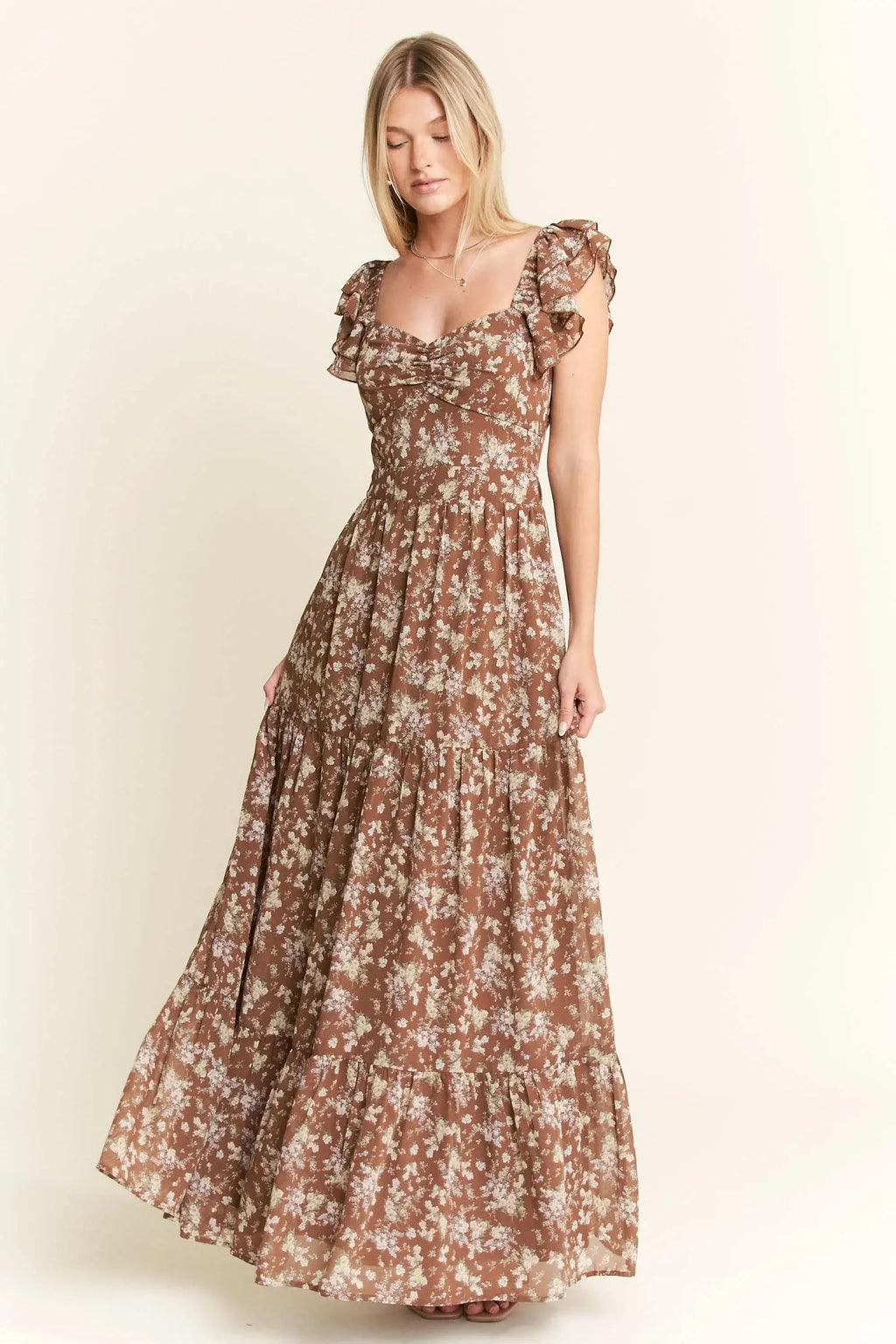 Jade By Jane Ruffle Sleeve Tiered Maxi Dress in - photo