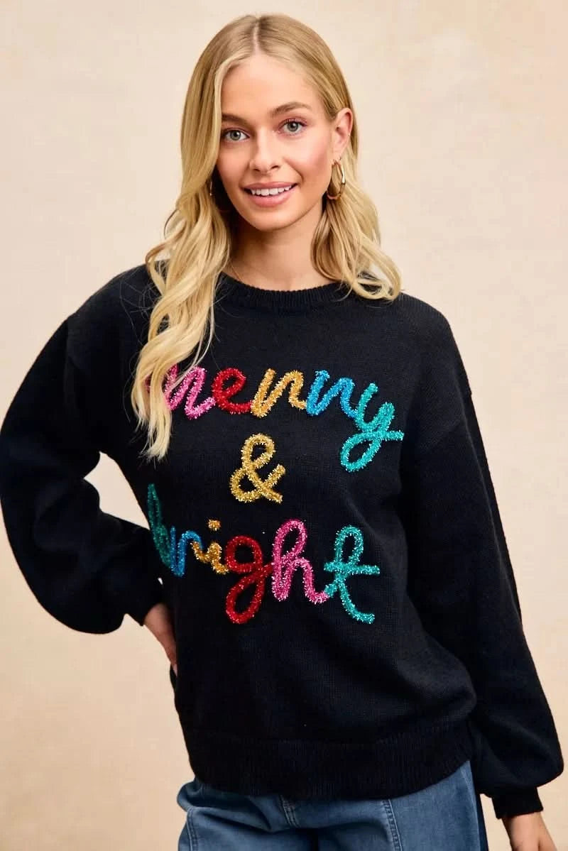 BiBi Tinsel Lettering Christmas Sweater in - photo