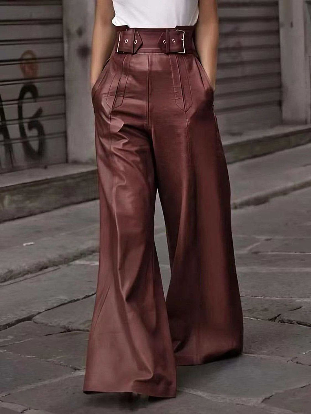 Half Elastic Waist Wide Leg Pants - SwagglyLife Home & Fashion