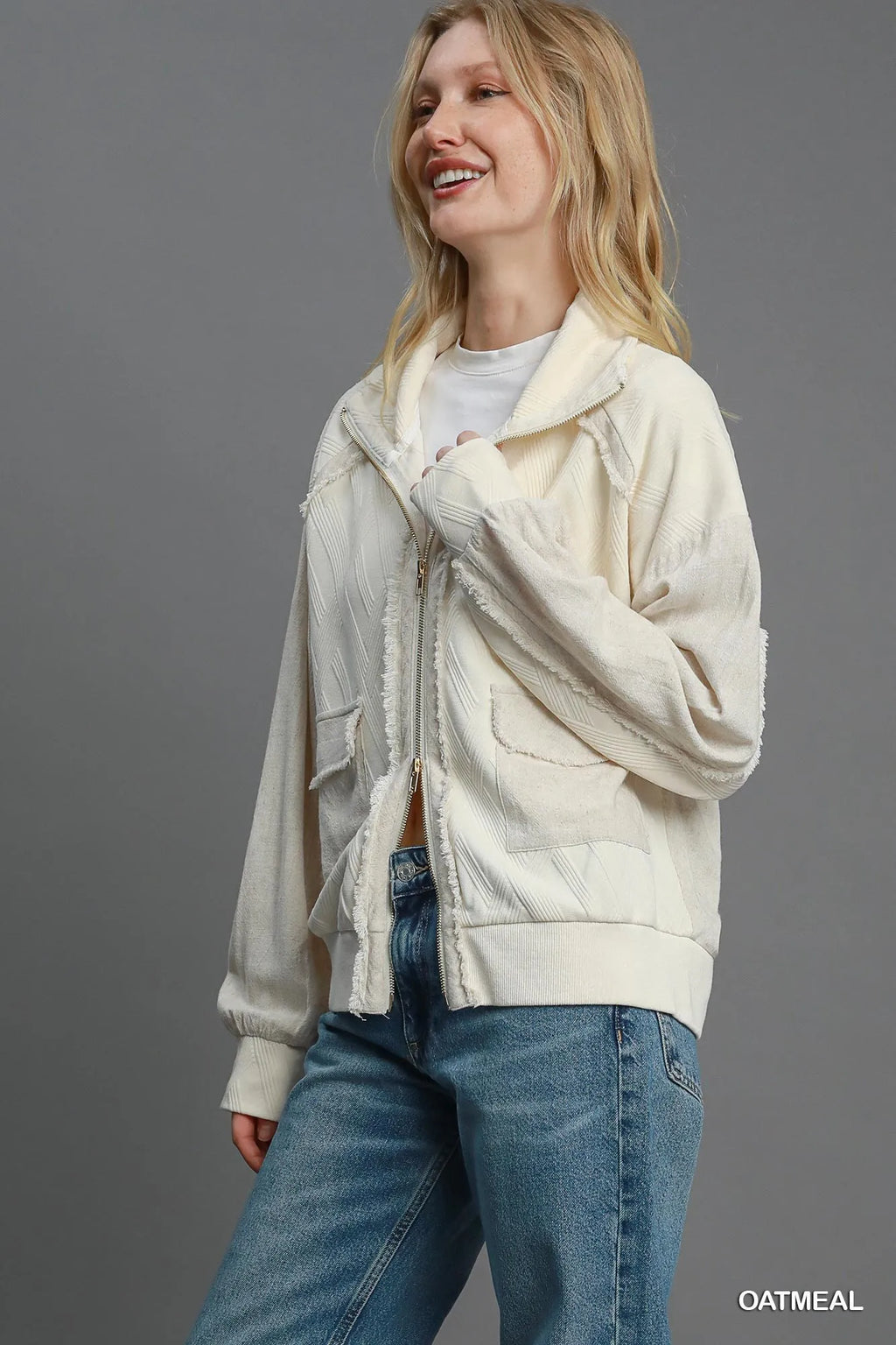 Umgee Two-Way Jacquard Zip-Up Jacket in - photo