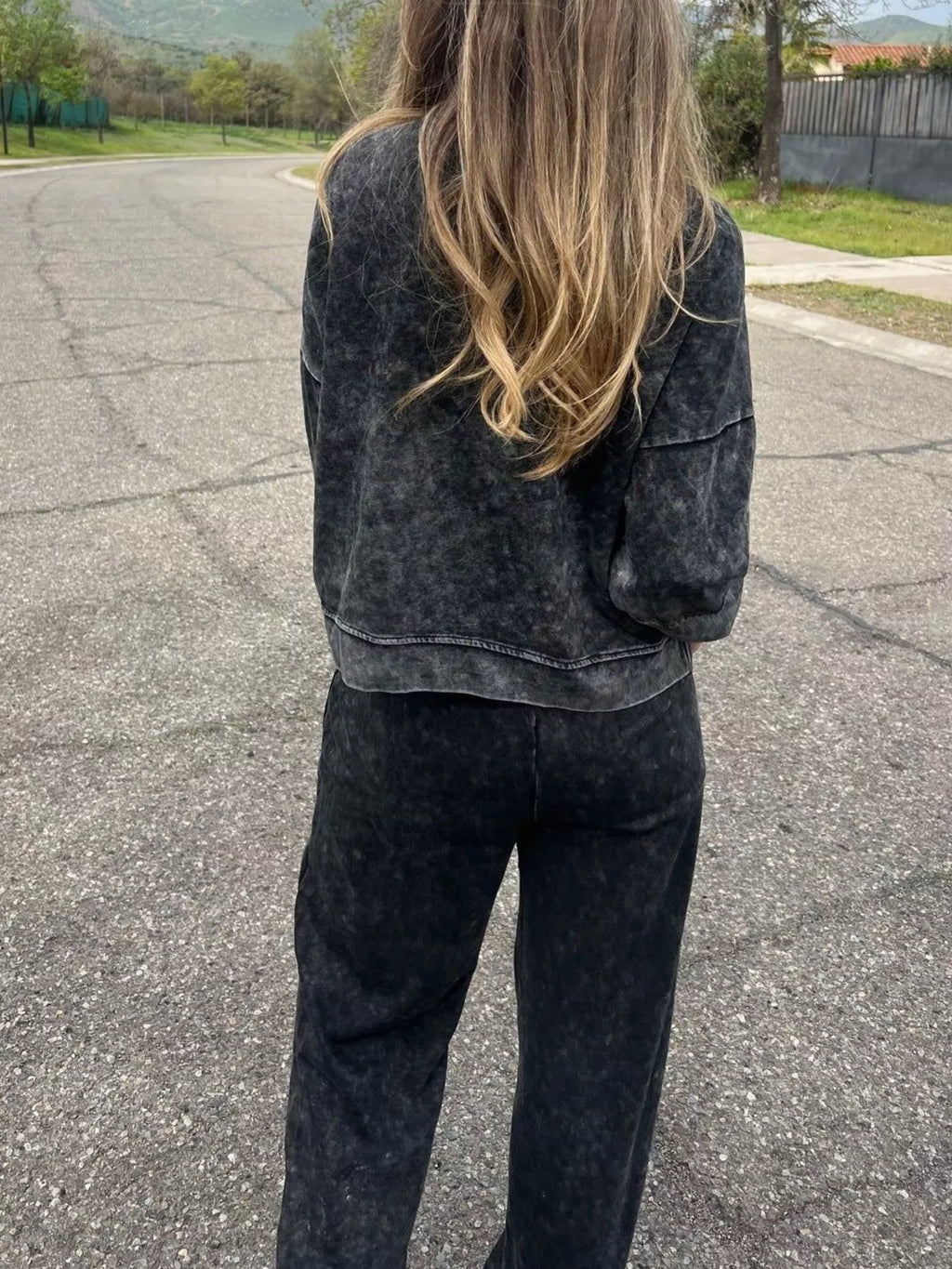 Full Size Washed Round Neck Top and Drawstring Pants Set Plus Size in - photo