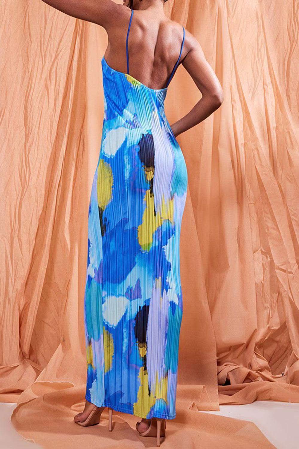 Backless Printed Maxi Cami Dress - SwagglyLife Home & Fashion Backless Printed Maxi Cami Dress - SwagglyLife Home & Fashion