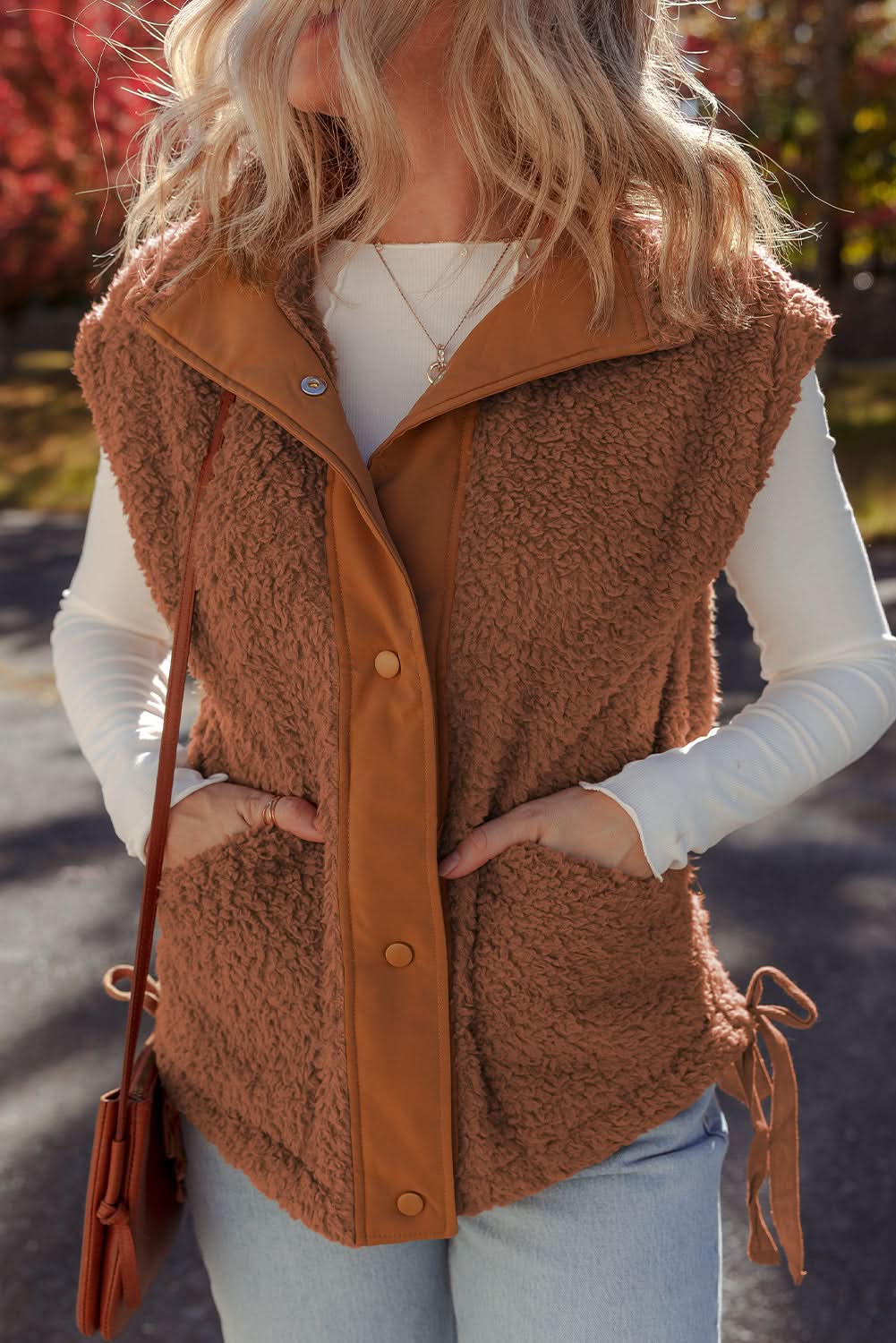 Evelyn Knot Side Plush Vest in - Vests photo