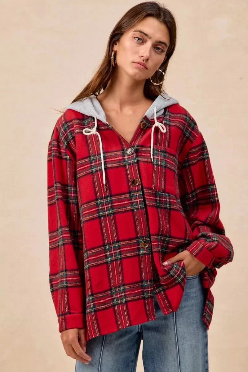 BiBi Brushed Plaid Hooded Jacket in - photo