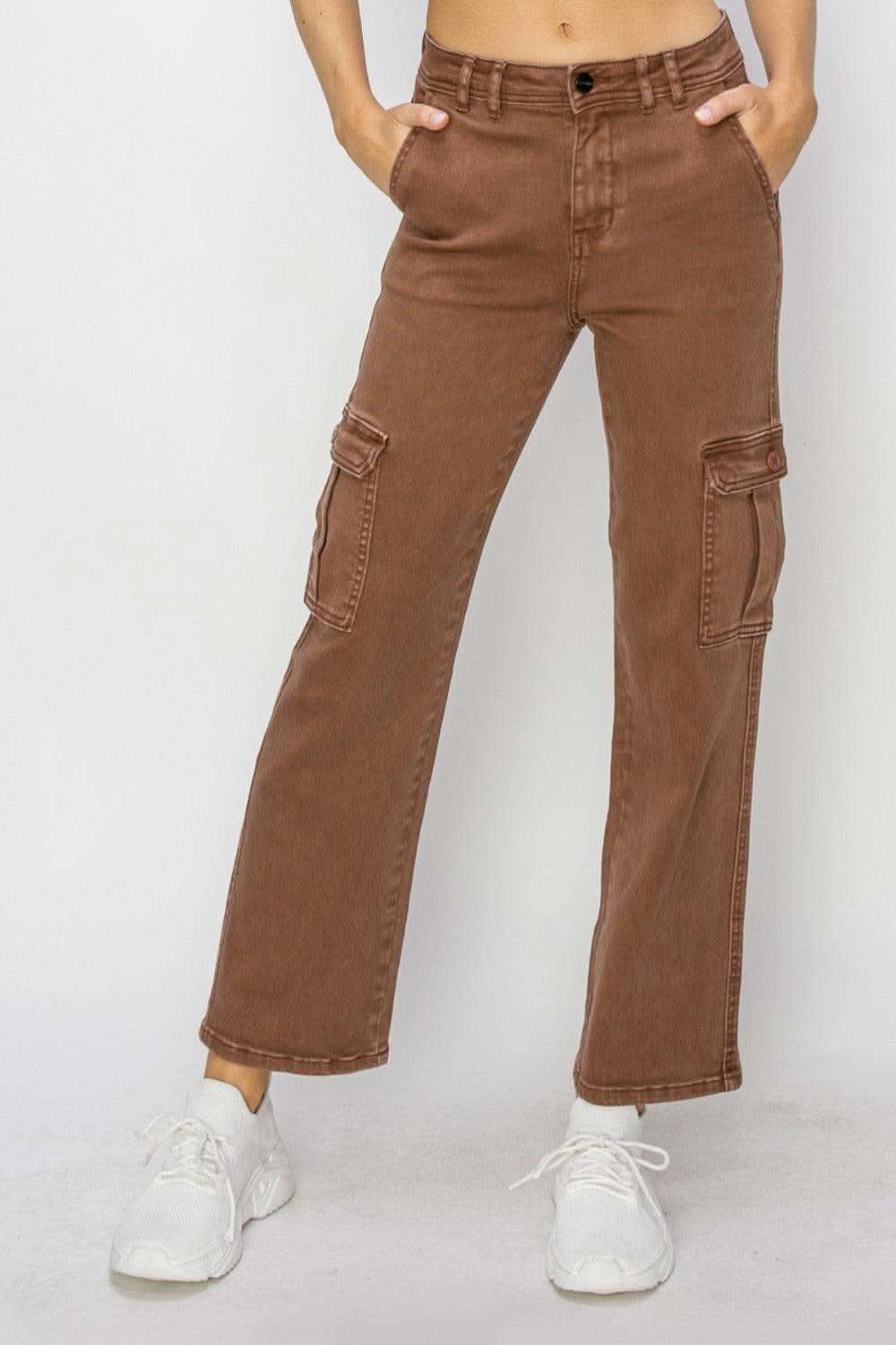 Risen Full Size High Rise Cargo Jeans in Espresso - Pants photo