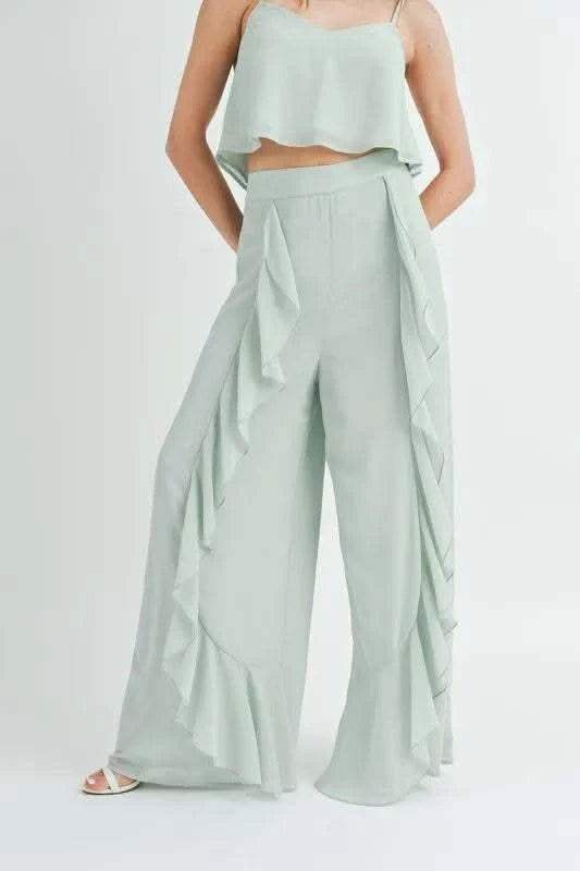MABLE Crop Cami and Ruffled Wide Leg Pants Set in - photo