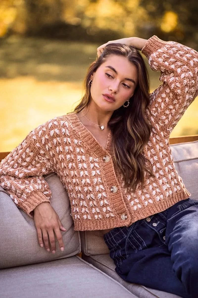 SO ME Soft Chenille Yarn Textur Button Sweater Cardigan in - photo