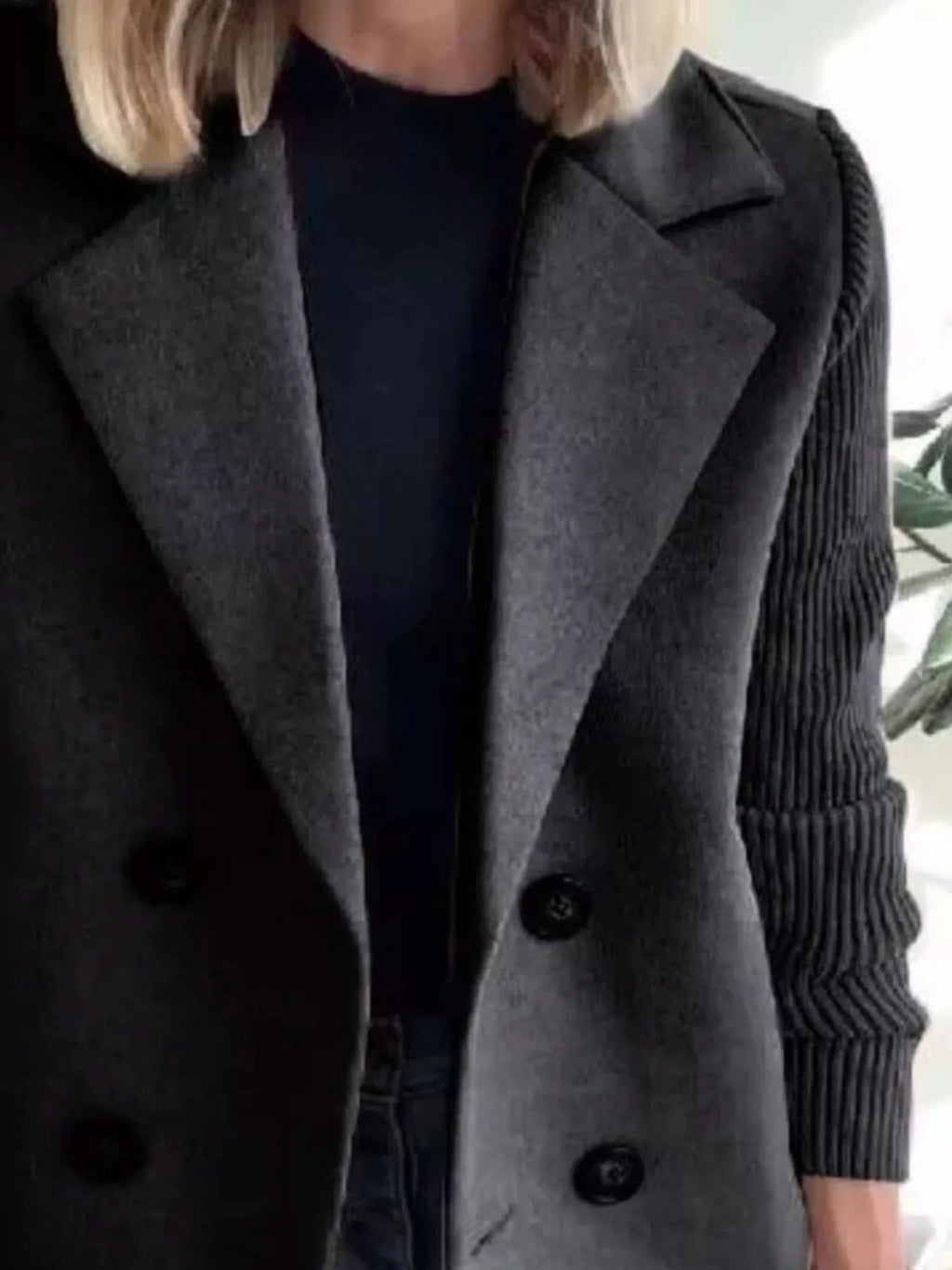Knit Sleeve Double-Breasted Outerwear in - photo