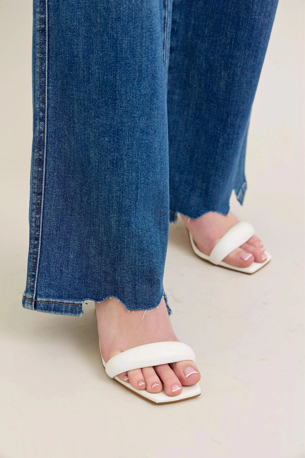 Judy Blue Full Size High Waist Tummy Control Chew Hem Destroy Wide Jeans Plus Size in - photo