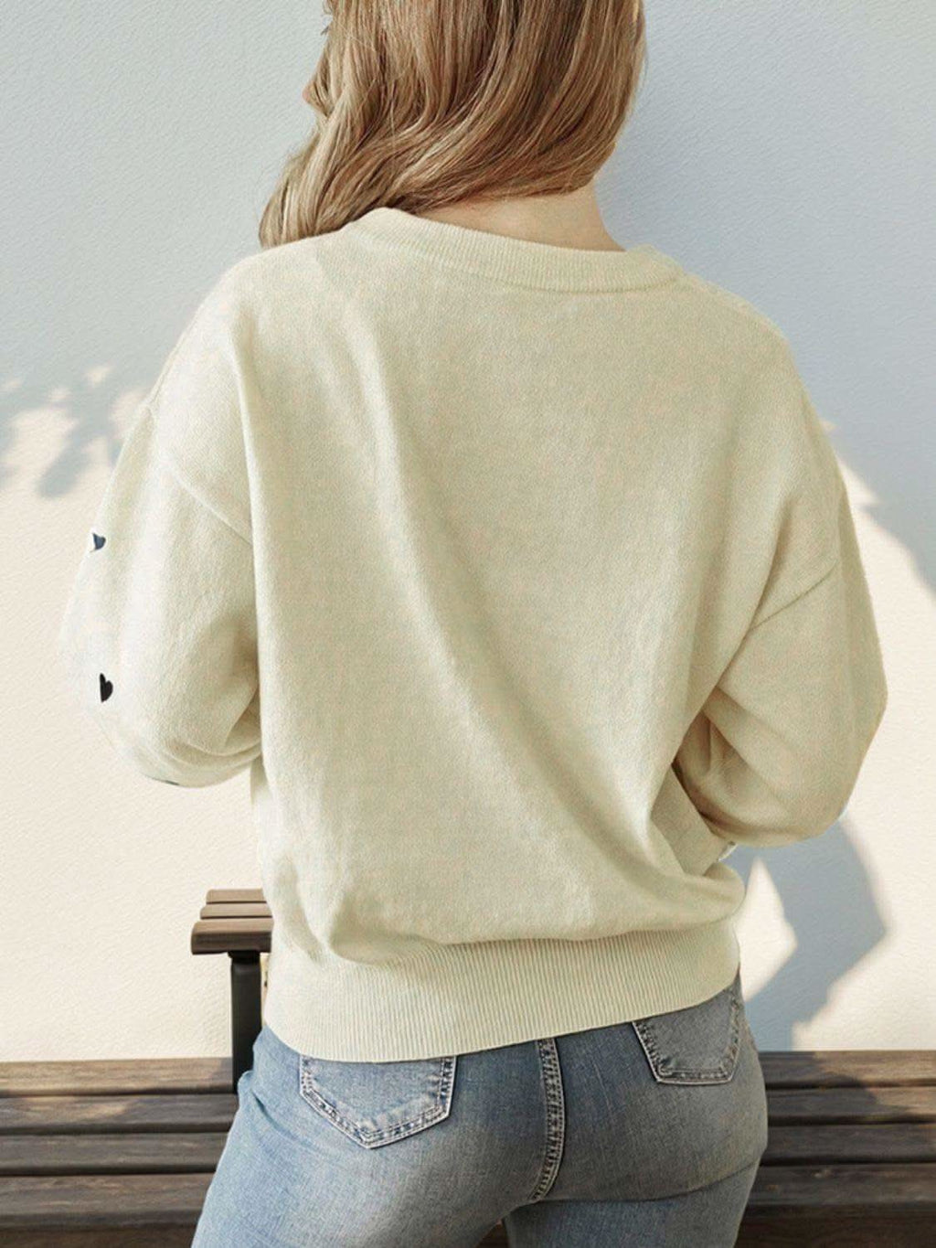 Perfee Heart Round Neck Long Sleeve Knit Top in - tops photo