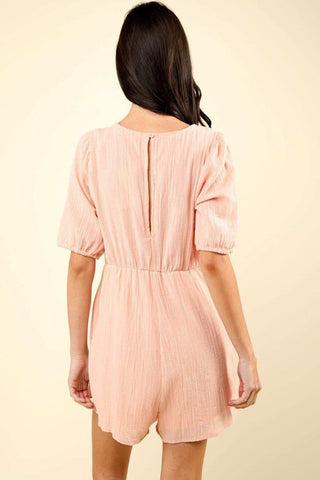 VERY J Lace Detail Puff Sleeve Romper with Pockets - SwagglyLife Home & Fashion VERY J Lace Detail Puff Sleeve Romper with Pockets - SwagglyLife Home & Fashion