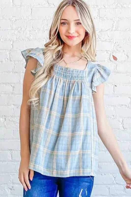And The Why Plaid Print Smocked Detail Ruffle Baby Doll Top - SwagglyLife Home & Fashion