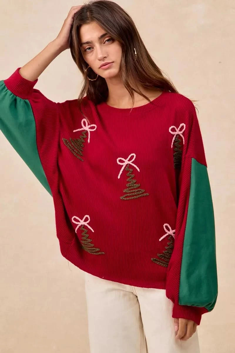 BiBi Christmas Theme Tree Embroidered Sweater in - photo