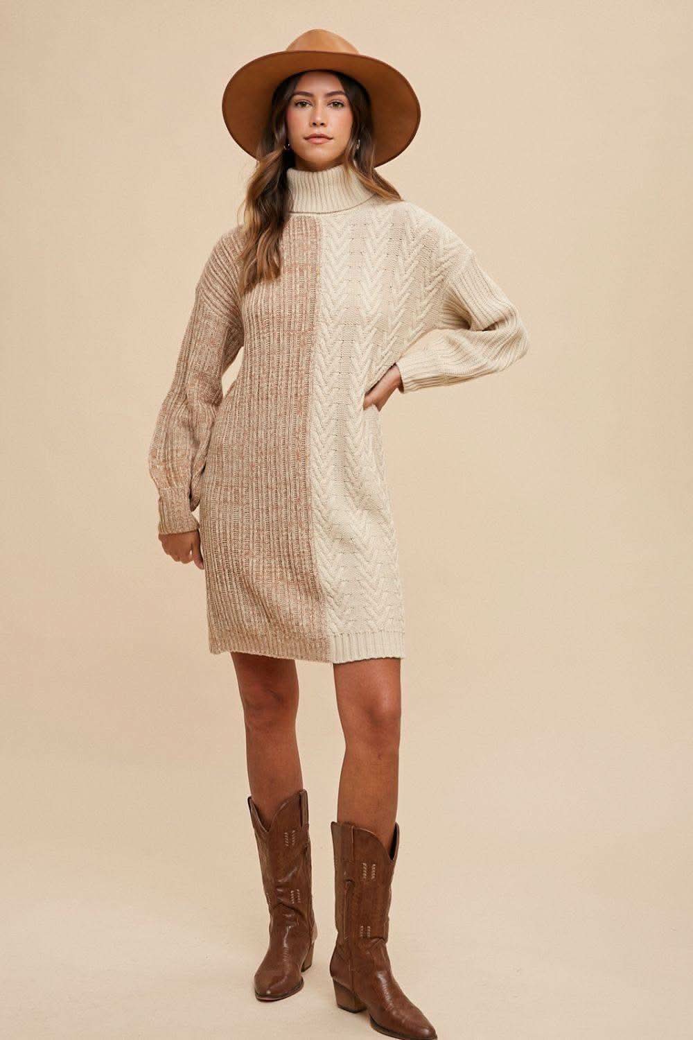 Annie Wear Color Block Turtleneck Sweater Dress in - Dresses photo