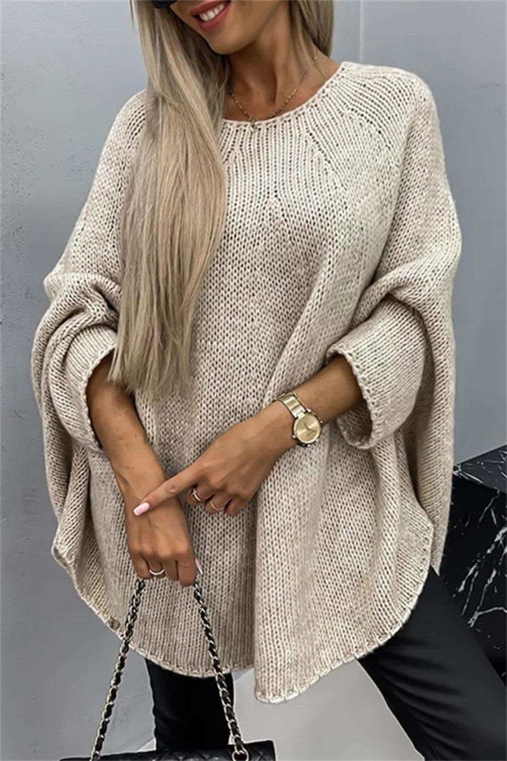 Round Neck Batwing Sleeve Sweater - SwagglyLife Home & Fashion