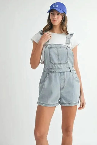 MABLE Square Neck Ruffle Shoulder Denim Overall Romper - SwagglyLife Home & Fashion MABLE Square Neck Ruffle Shoulder Denim Overall Romper - SwagglyLife Home & Fashion