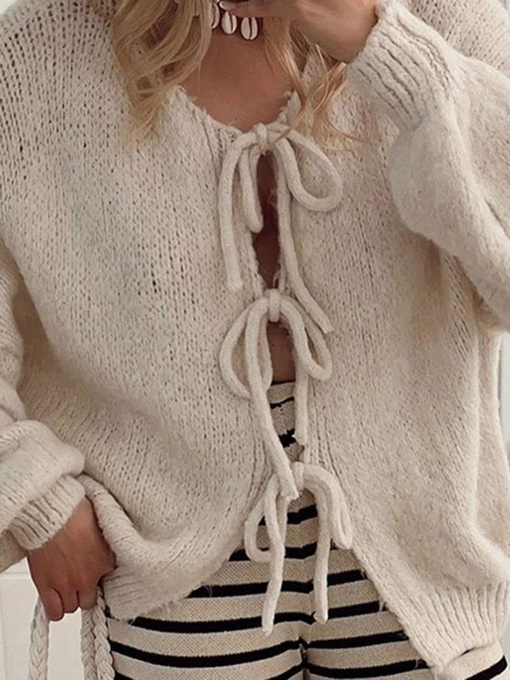 Tied Long Sleeve Dropped Shoulder Cardigan in - photo