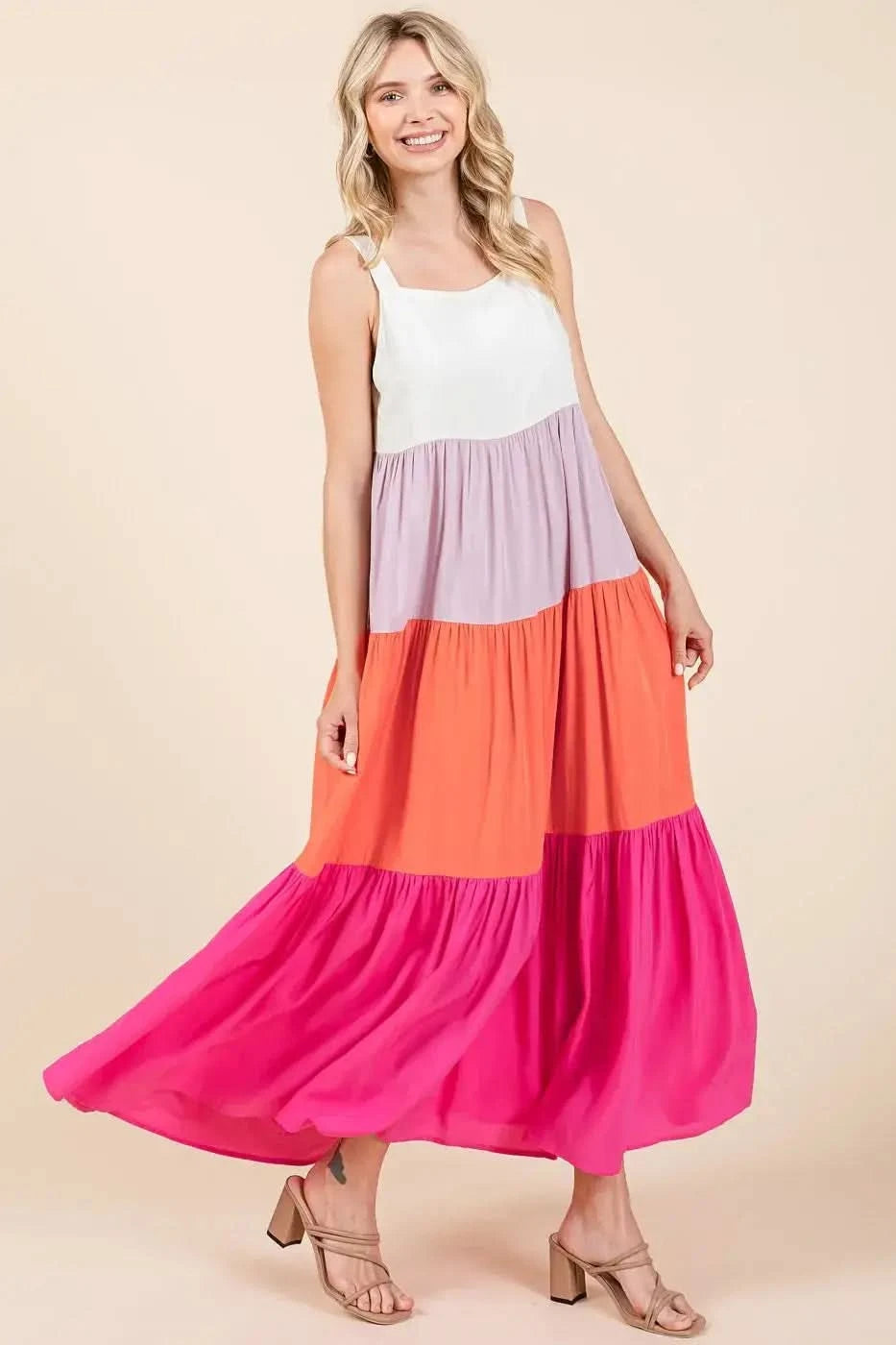 Mittoshop Color Block Tiered Pull-On Maxi Dress in - photo