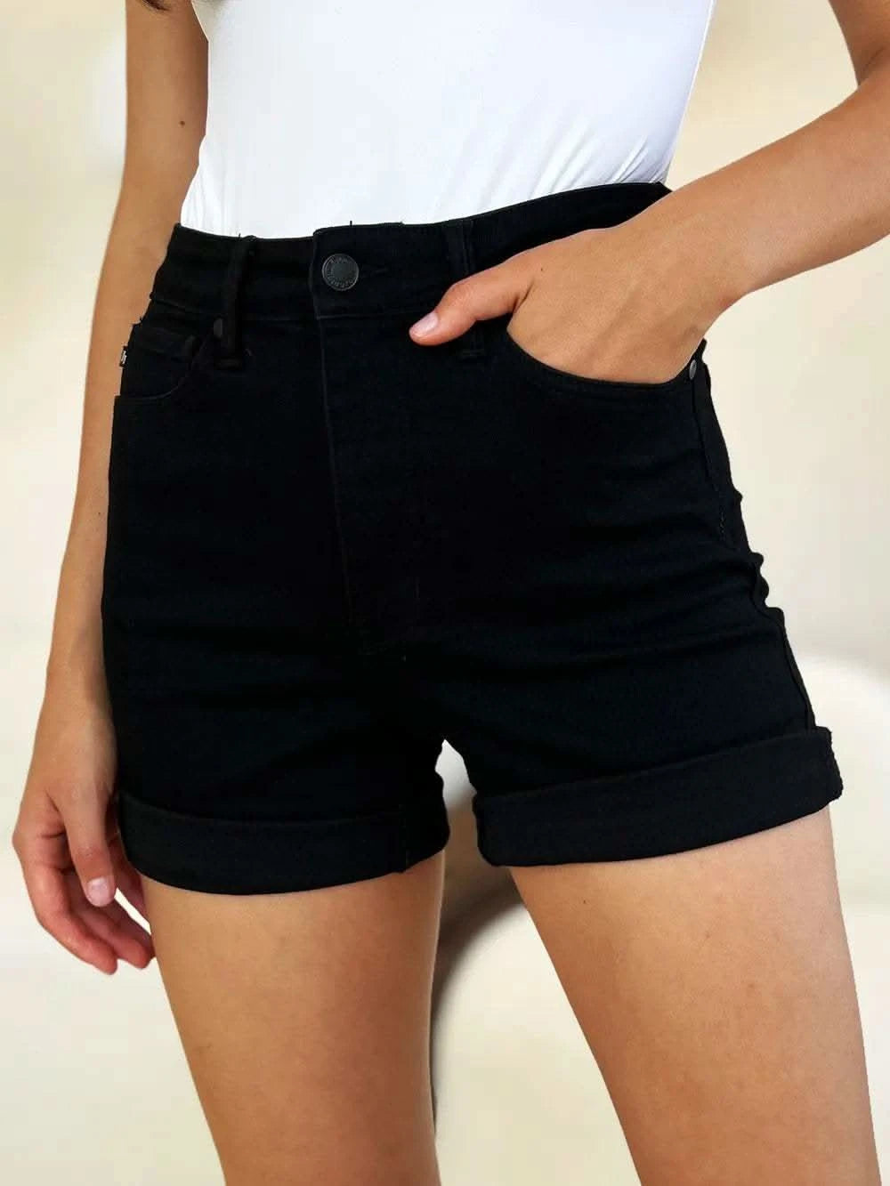 Judy Blue Full Size High Waist Tummy Control Cuffed Denim Shorts in - photo