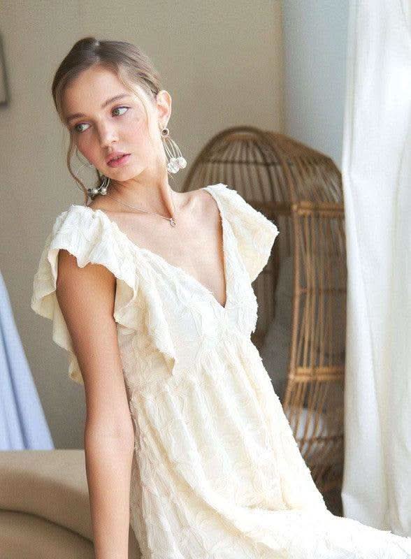 ADORA Tie Back V-Neck Ruffle Sleeve Dress - SwagglyLife Home & Fashion