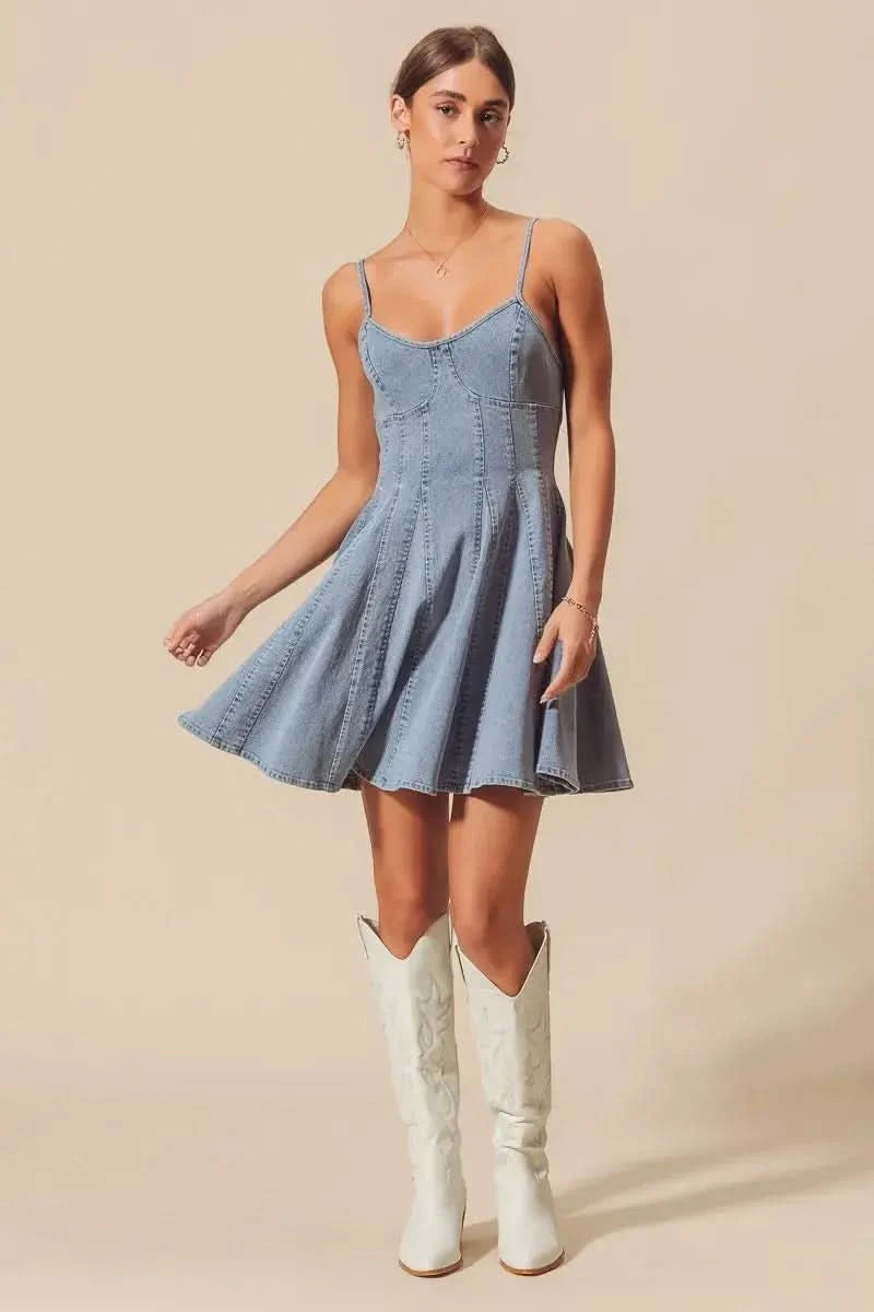SO ME A Line Fit and Flare Denim Mini Dress in - photo